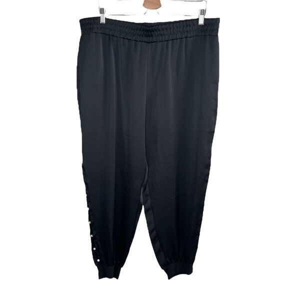 Joseph Ribkoff Black Satin Pants Side Pearl Slit Detail Size 18 Tapered Ankle - Picture 2 of 12